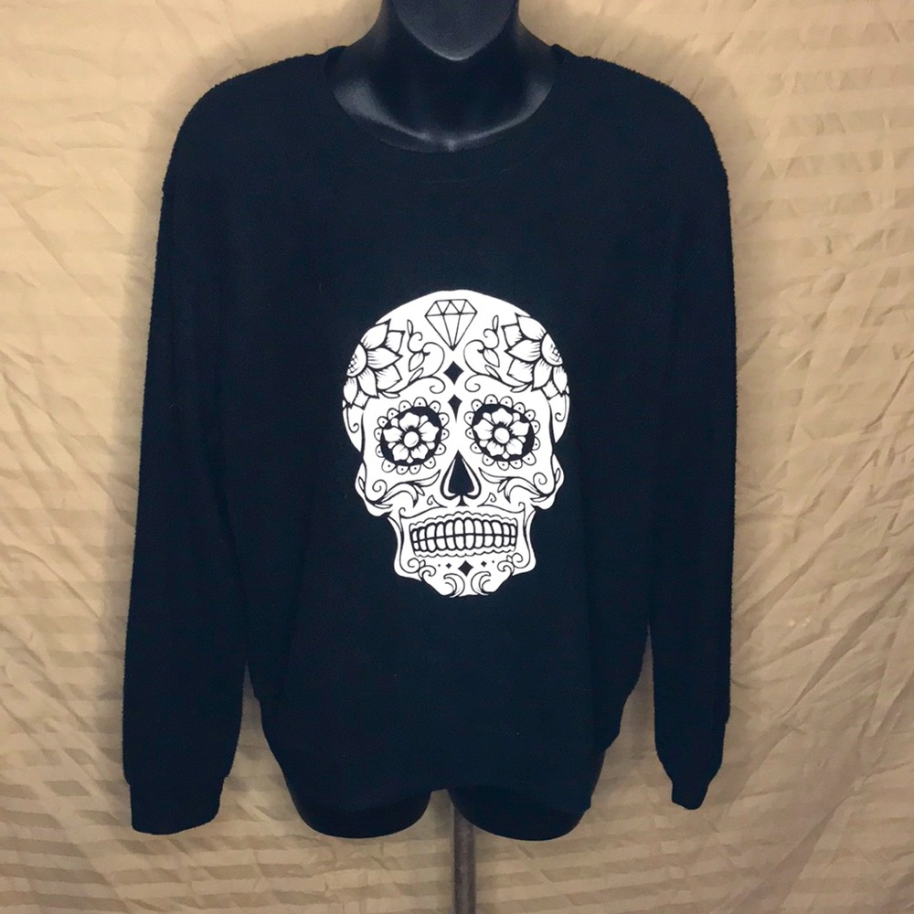 Black and White Sugar Skull Sweatshirt Large